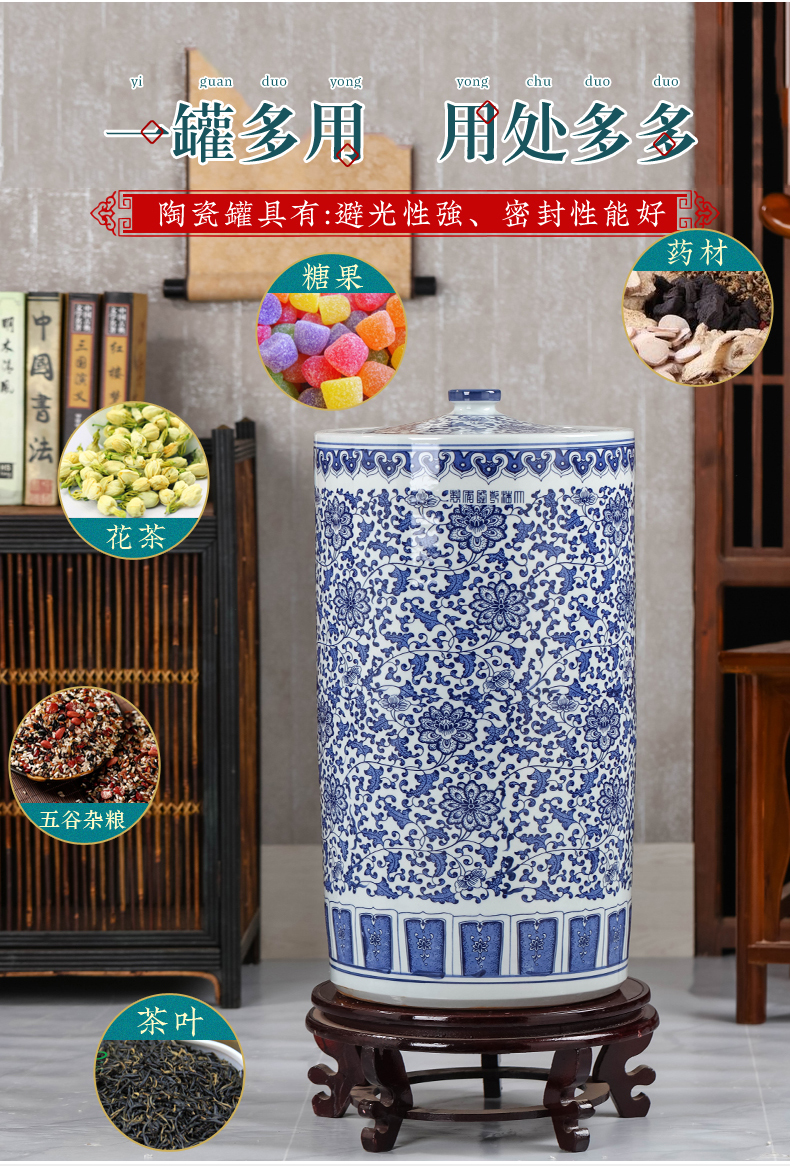 Archaize oversized pu - erh tea canister to jingdezhen ceramic pot tea cake receive straight seal storage tanks