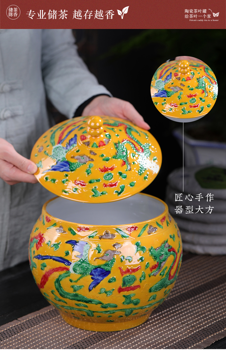 Jingdezhen ceramic carved lotus tea jar large storage tanks with cover loose tea home storage tank capacity