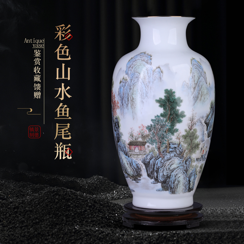 Jingdezhen paint thin foetus landscape ceramic vase furnishing articles of new Chinese style living room TV cabinet flower arranging porcelain arts and crafts