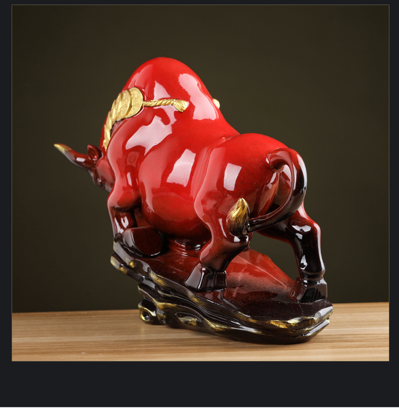 Bullish red ceramic its cattle furnishing articles bull mascot town house sitting room adornment Chinese arts and crafts
