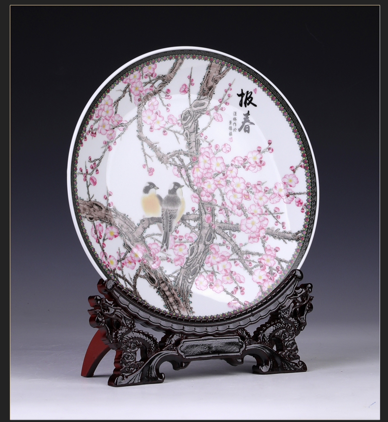 Jingdezhen ceramic sit harbinger figure decoration hanging dish plate of the sitting room TV ark, rich ancient frame handicraft furnishing articles plates