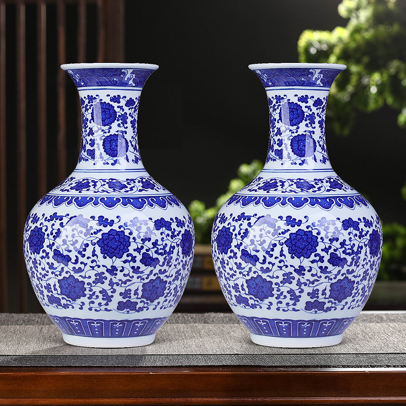 Jingdezhen Ceramic Vase Pendulum Pieces Living Room Flower Arrangement Large Number Green Flower Porcelain Modern Home Decoration Advanced Sensation