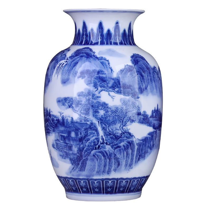 Jingdezhen porcelain and ceramic vase furnishing articles Chinese wind large living room TV cabinet flower arranging porch decoration