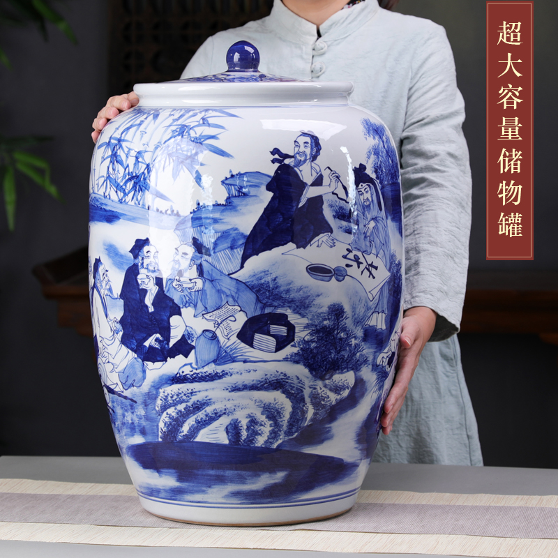 Jingdezhen hand made blue and white porcelain tea pot size large pu 'er tea cake storage tanks to heavy cylinder code tea bucket