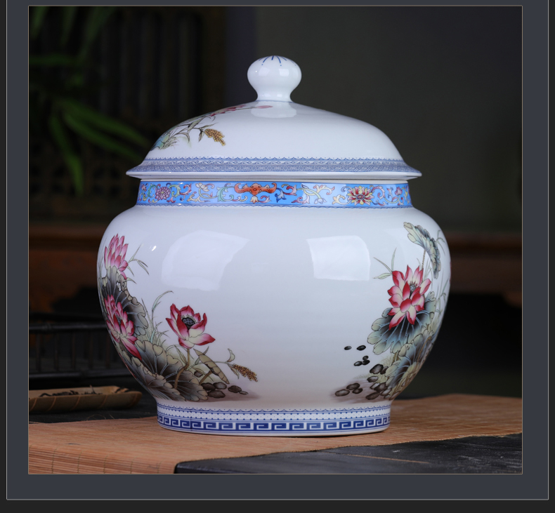 Jingdezhen antique pu 'er tea pot ceramics with cover large seal pot home moistureproof tea cake storage tanks