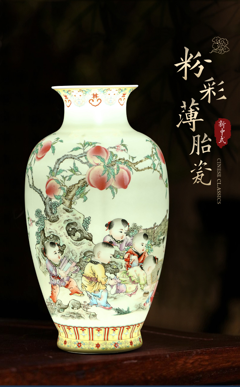 Jingdezhen ceramics powder enamel vase furnishing articles household decorates sitting room home rich ancient frame handicraft decoration arranging flowers