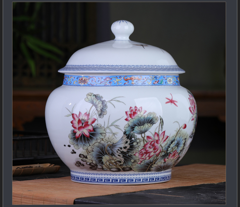 Jingdezhen antique pu 'er tea pot ceramics with cover large seal pot home moistureproof tea cake storage tanks