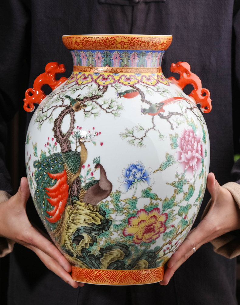 Archaize peacock ceramic vase furnishing articles living room flower arranging Chinese TV ark, rich ancient frame decorative porcelain decoration