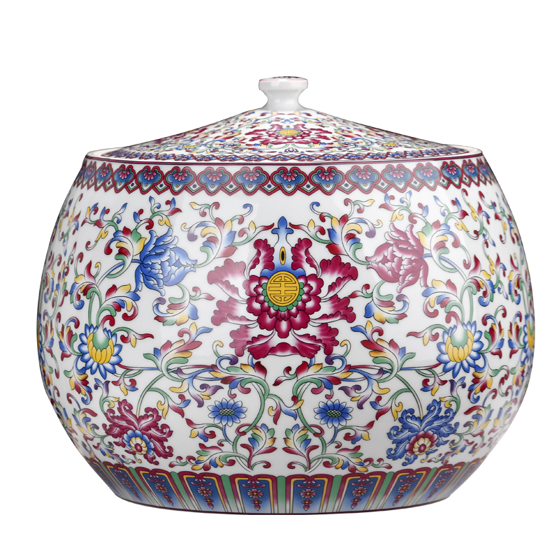 Jingdezhen porcelain enamel large storage tanks with cover seven cakes tea caddy fixings household puer tea tea cylinder storehouse