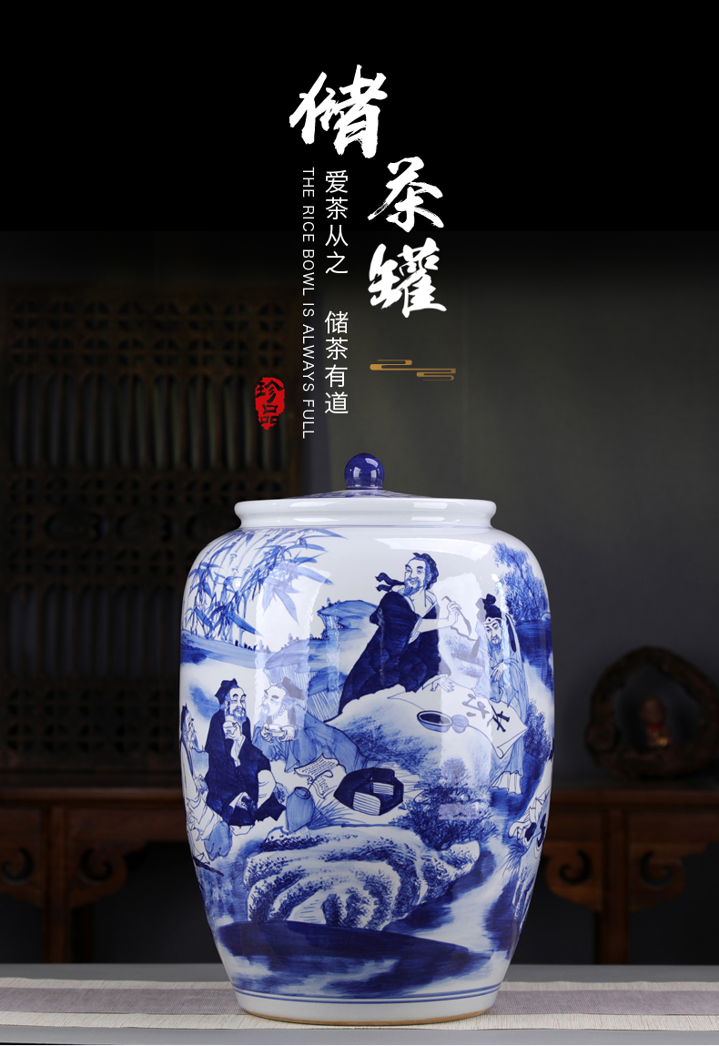 Jingdezhen hand made blue and white porcelain tea pot size large pu 'er tea cake storage tanks to heavy cylinder code tea bucket