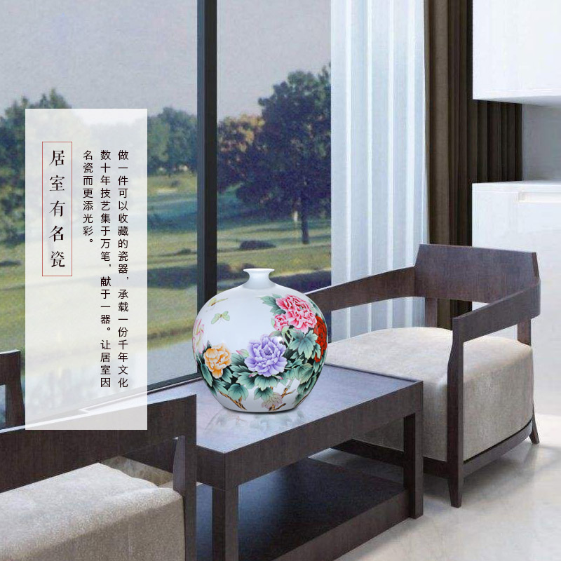Famous jingdezhen hand - made vase peony figure sitting room TV ark, flower arranging rich ancient frame furnishing articles furnishing articles ceramics