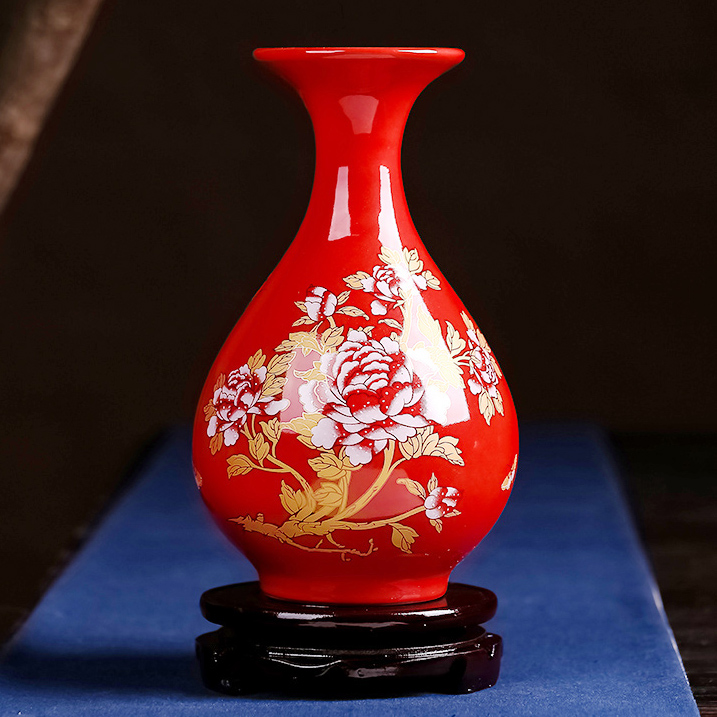 Red vase small home sitting room adornment is placed China Red ceramics handicraft dry vase wedding gift