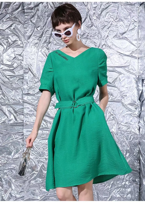 Mano Bifi 2019 hè nữ thời trang màu rắn mid-đầm midi eo thon - Váy eo cao