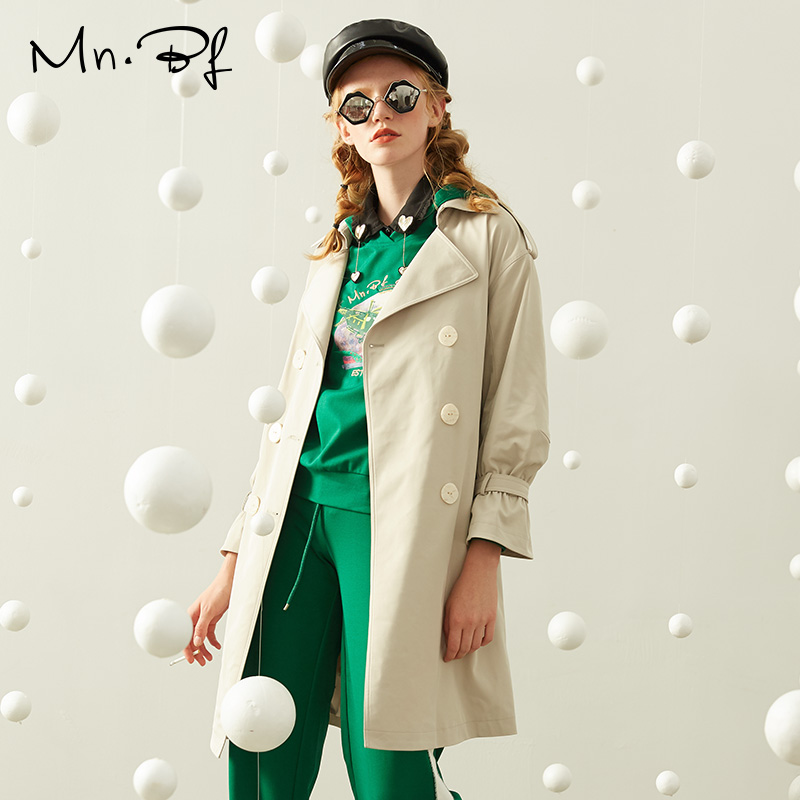 ManoBifi mùa xuân 2020 phụ nữ thời trang Mid-Chiều dài eo Winder dài tay Loose Casual Jacket