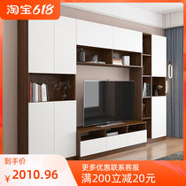 Nordic TV Cabinet Background Wall Integrated Living Room Modern Minimalist Multifunction Combined Wall Bookcase Locker and TV cabinet