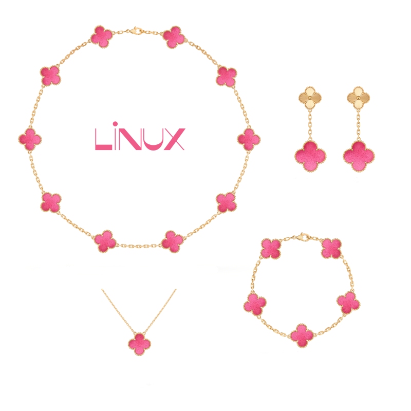 Top Version V Gold Thick Plated 18K Linux Meets Lucky Dopamine Pink Enamel Four-Leaf Clover Necklace Pink Crystal Bracelet Top Version V Gold Thick Plated 18K Linux Meets Lucky Dopamine Pink Enamel Four-Leaf Clover Necklace Pink Crystal Bracelet