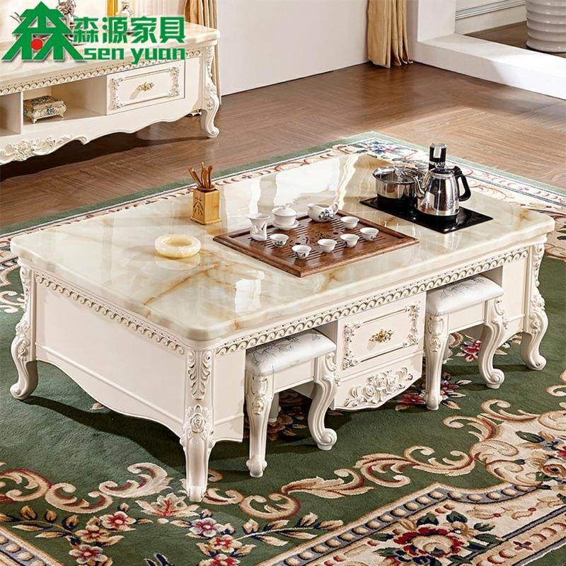 European marble solid wood multi-functional Kung Fu tea several white tea table TV cabinet combination Simple small apartment type