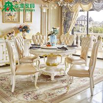 Eurostyle marble table solid wood round table with turntable size family dining room square dining table dining chair combination
