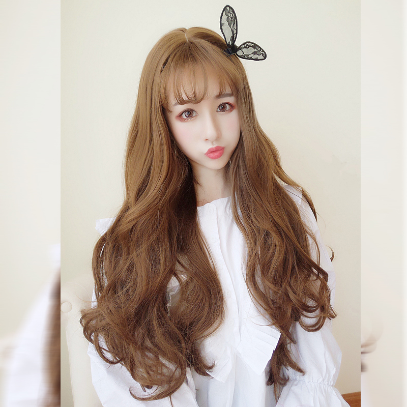 Wig Long Hair Long Curly Hair Air Thin Bangs Large Wave Mesh Red