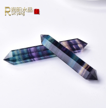 Runyangshi Natural Green Firefly Purple Flystone Crystal Pillar Seven Color Flystone Double Sixty Prism Pillar Pendulum