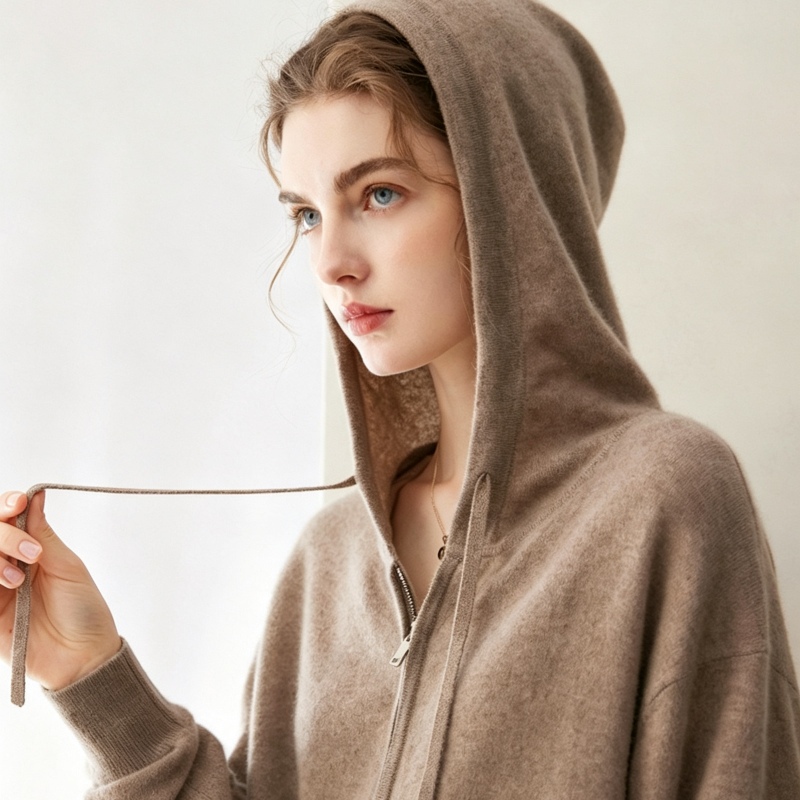 The Sheep-Like Design Exudes a Sense of Relaxation~ New Autumn and Winter Style 100% Pure Cashmere Hooded Cardigan for Women, Relaxed Double-Zipper Jacket The Sheep-Like Design Exudes a Sense of Relaxation~ New Autumn and Winter Style 100% Pure Cashmere Hooded Cardigan for Women, Relaxed Double-Zipper Jacket