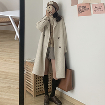 Oatmeal-colored double-sided cashmere coat for small women 2022 autumn and winter new Korean mid-length woolen coat