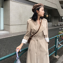 2022 spring and autumn new chic Korean over-the-knee windbreaker femininity British style small mid-length coat