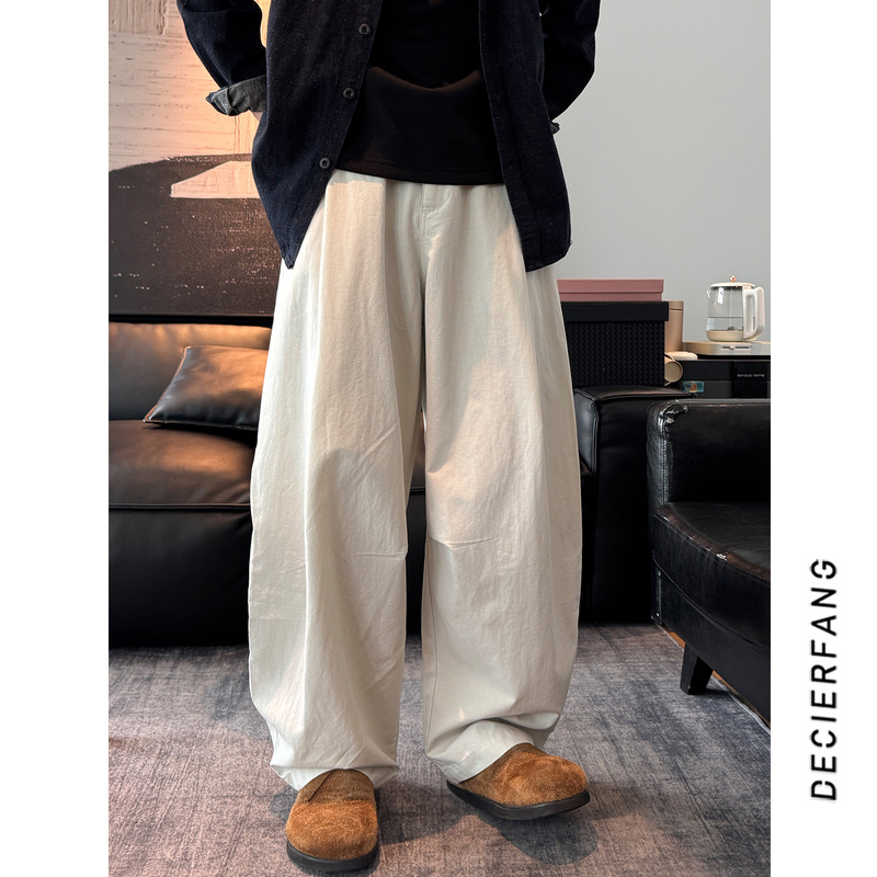 Wide-Leg Casual Pants for Men, Spring and Summer Loose and Drapey, Lazy Style, Versatile Long Pants