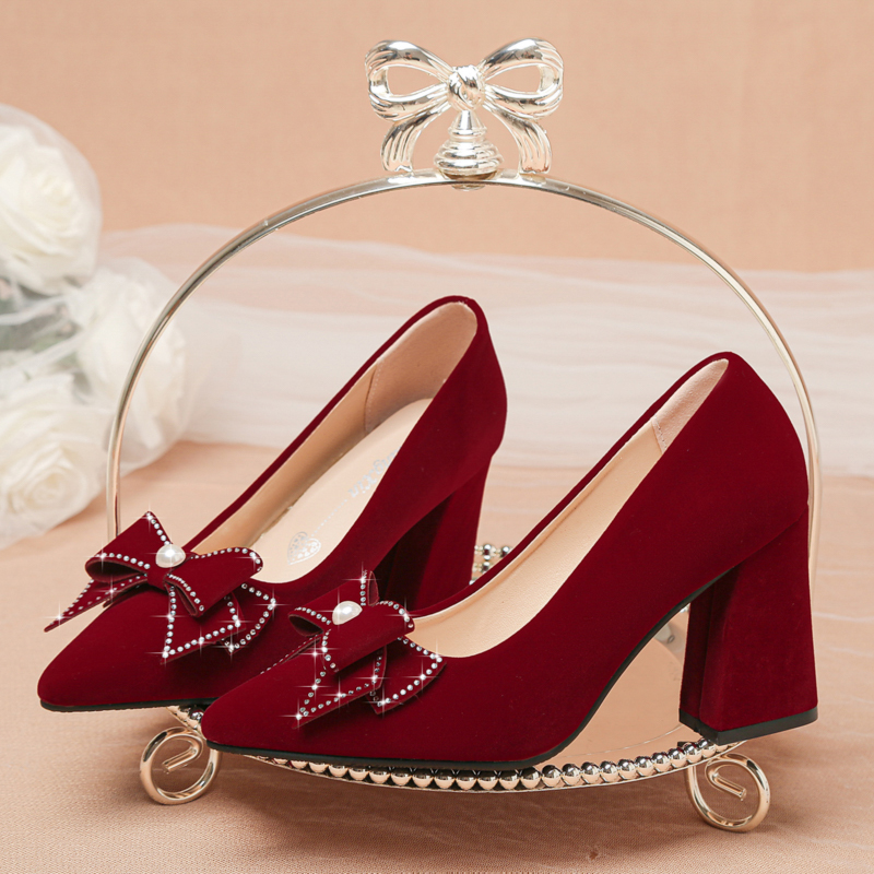 Engagement Stunning Red Wedding Shoes for Women 2026 New Style Bride Xiuhe High Heels Chunky Heel Toast Red Shoes Chinese Style Maternity Shoes