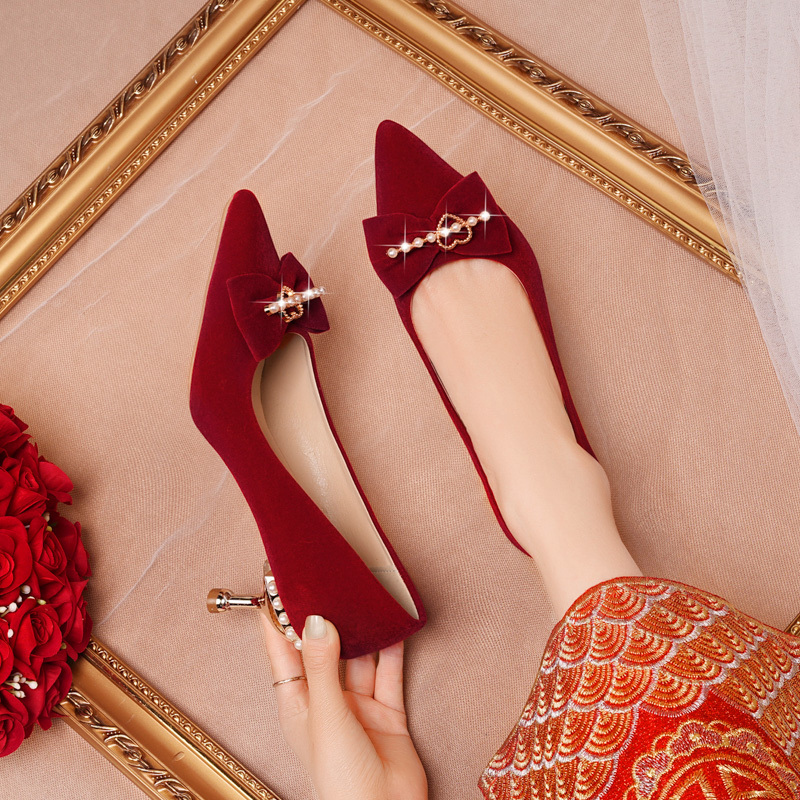 Beautiful Wedding Shoes for Small People 2025 New Xiuhe Wedding Dress Red High-Heeled Bridal Shoes Chinoiserie Toast Red Shoes