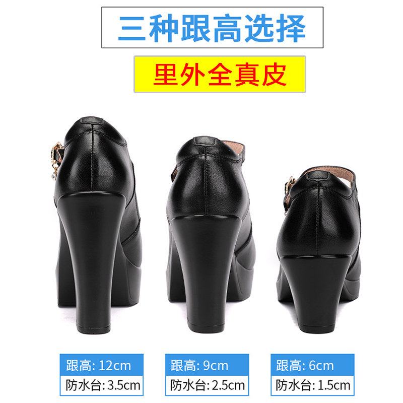 Soft Cowhide Round Toe Catwalk Shoes Model Catwalk High Heels Women's Training Special Thick Heel Genuine Leather Cheongsam Show Special Shoes