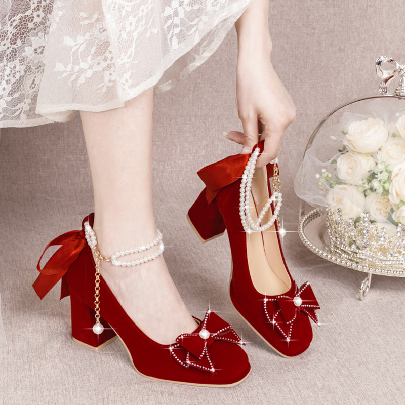 Chinese-Style Beautiful Wedding Shoes for Women 2026 Engagement Xiuhe Dress Red Bride Wedding Toast High Heels Pregnant Women Chunky Heels Chinese-Style Beautiful Wedding Shoes for Women 2026 Engagement Xiuhe Dress Red Bride Wedding Toast High Heels Pregnant Women Chunky Heels