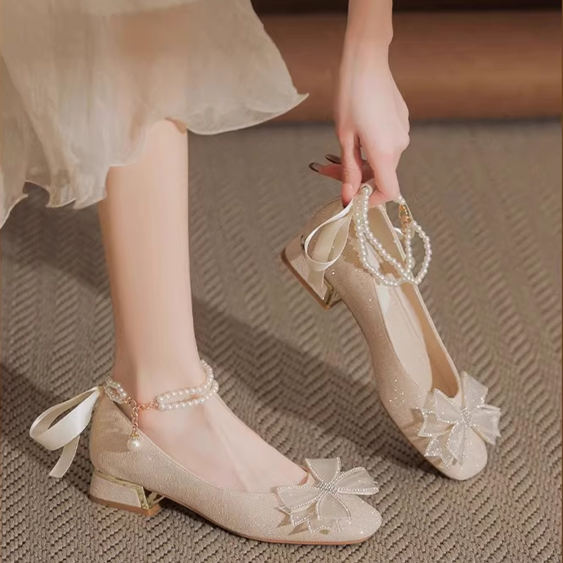 Flat Low-Heeled Wedding Shoes for Women, Bridal High Heels, Chunky Heels, Engagement, Maternity, Large Size, Suitable for Wedding Dresses, Cheongsam, Formal Dress Shoes, French Style Flat Low-Heeled Wedding Shoes for Women, Bridal High Heels, Chunky Heels, Engagement, Maternity, Large Size, Suitable for Wedding Dresses, Cheongsam, Formal Dress Shoes, French Style