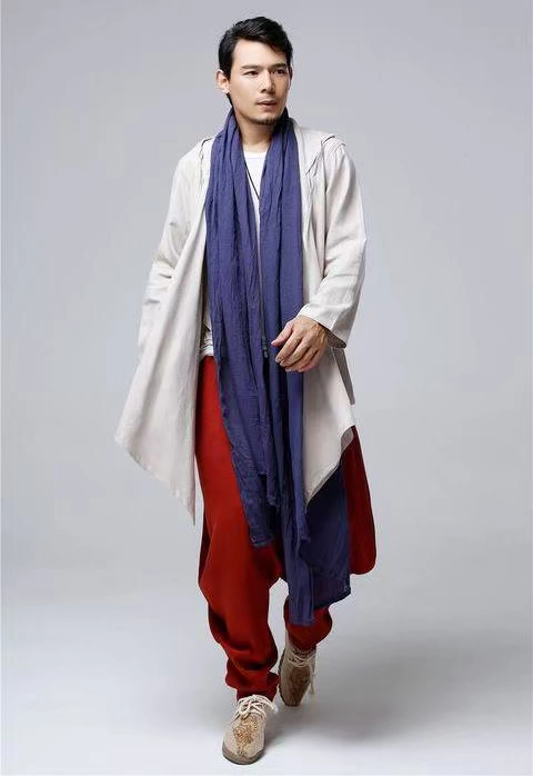 Áo khoác nam phong cách nam trùm đầu Hanfu cardigan mùa xuân và mùa hè áo khoác lanh mùa hè áo gió cotton và áo khoác phong cách văn chương giản dị - Áo gió