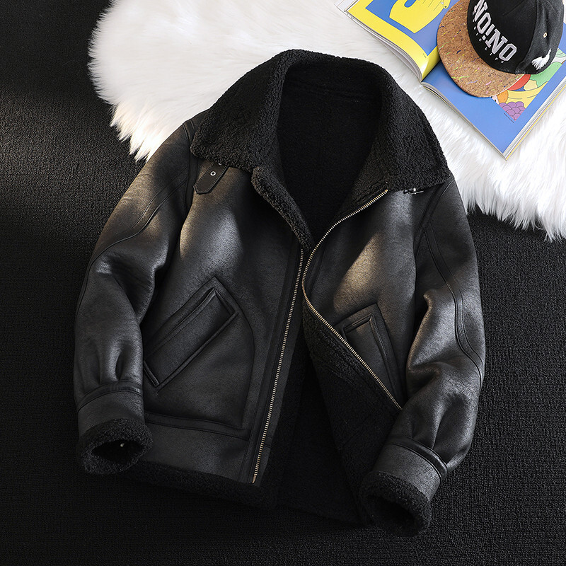 Men's Fur-Lined Winter Jacket, Thickened Motorcycle Jacket, Deerskin Velvet Leather Jacket, Lamb Wool Cotton-Padded Coat Men's Fur-Lined Winter Jacket, Thickened Motorcycle Jacket, Deerskin Velvet Leather Jacket, Lamb Wool Cotton-Padded Coat