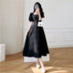 White French First Love Dress 2023 New Women's Summer Square Neck Puff Sleeves Retro Waist Slim Gentle Long Dress