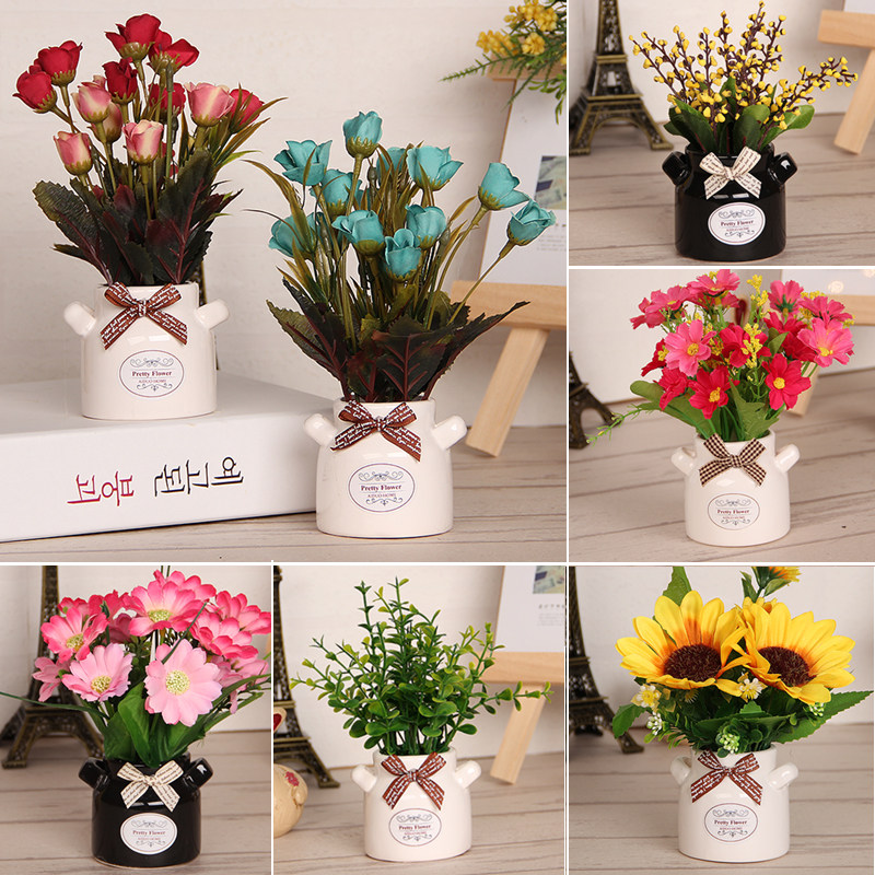 Supermarket Shop Beauty Chen Desk Mall Green Planting Simulation Plant Small Potted Flowers Emulation Flower Decoration Small Pendulum