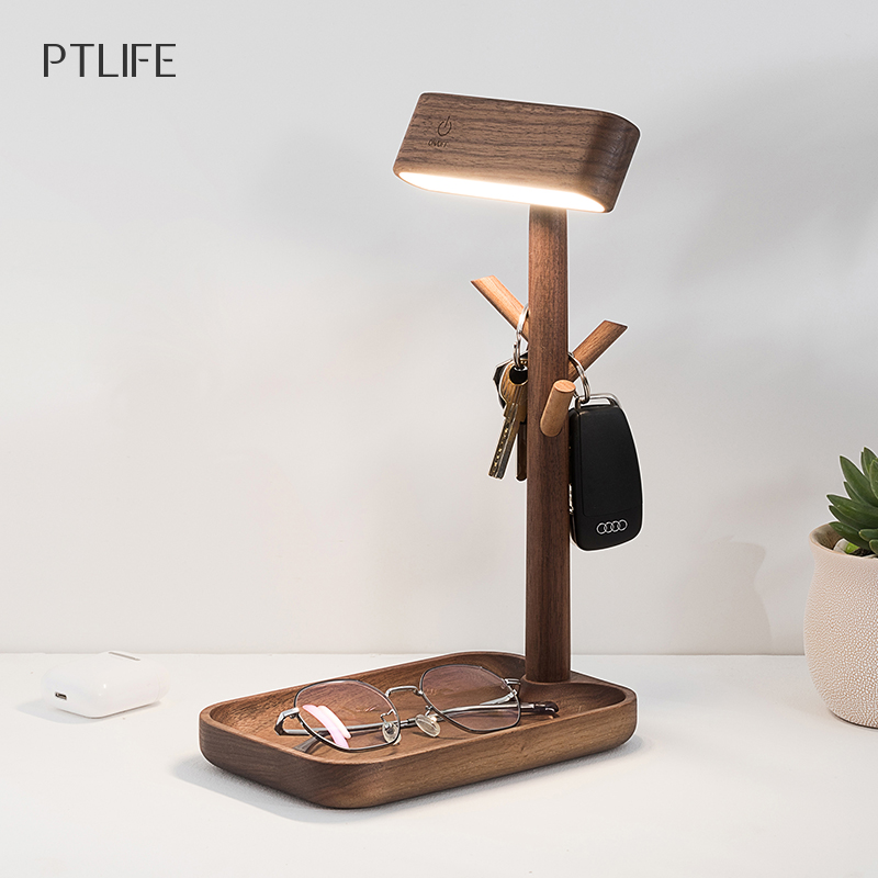 Light luxury Nordic solid wood bedside lamp home living room study bedroom storage box office charging small table lamp storage rack