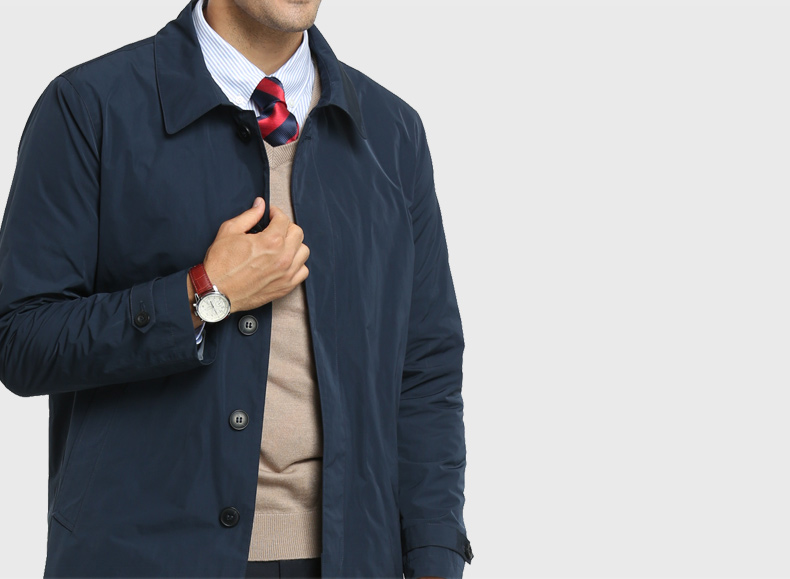 David Leo Núi áo gió áo khoác dài trên đầu gối ve áo kinh doanh bình thường England rắn màu lỏng trung niên áo khoác nam