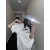 Летняя хлопковая белая футболка с коротким рукавом для отдыха, премиум класс, с вышивкой