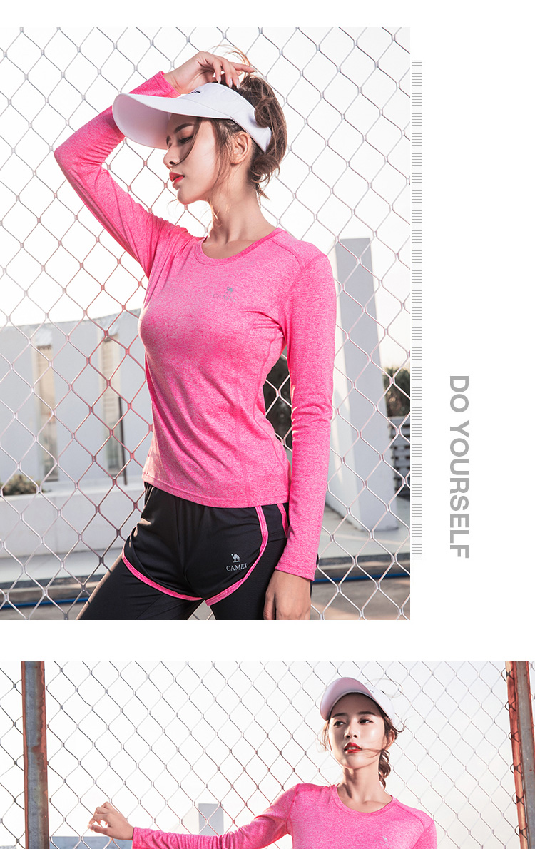 CAMEL lạc đà yoga ngắn tay hai mảnh nữ mùa hè nhanh khô thoải mái tập thể dục chuyên nghiệp buổi sáng chạy bộ đồ dài tay áo bra tập yoga