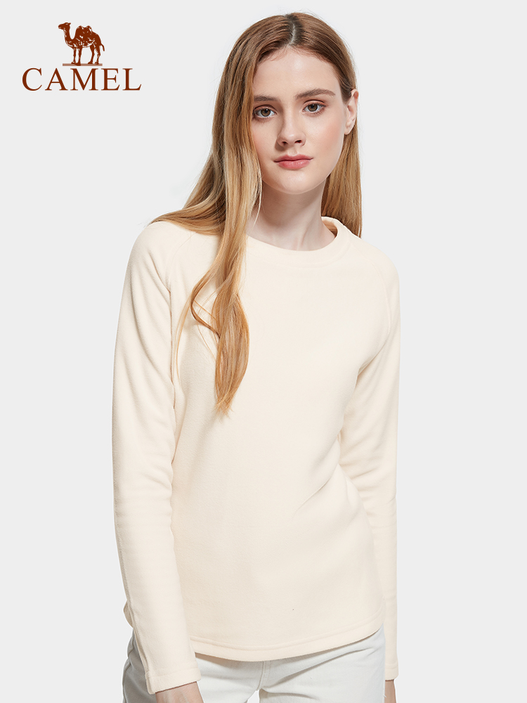 Camel outdoor round neck fleece women's 2022 spring and autumn fashion T-shirt couple polar fleece bottoming shirt men