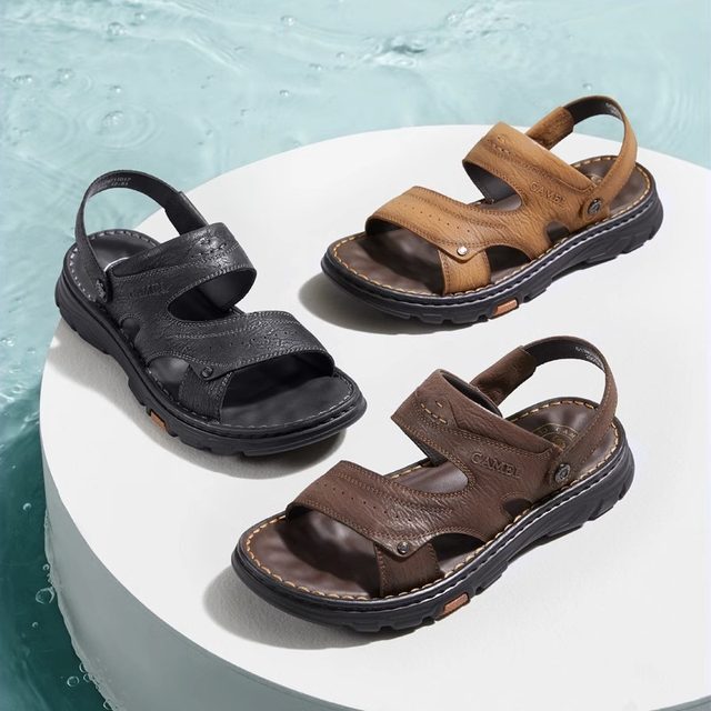 ເກີບຜູ້ຊາຍ Camel 2024 Summer New Sandals Men's Nubuck Leather Comfortable two-Wear Sandals and Slippers Middle-aged Dad's shoes