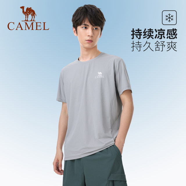 ເສື້ອຍືດແຂນສັ້ນ Camel outdoor drying quick men's short-sleeved summer original yarn sunscreen UPF50 long-lasting cooling round neck T-shirt