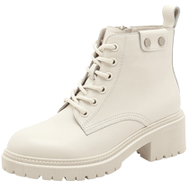 Camel Womens Shoes 2024 Winter New Plus Velvet Boots Genuine Leather Thick Heel Short Boots Womens Thick Soled British Style Martin Boots Women