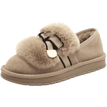 Camel Outdoor Snow Boots 2024 Spring New Plush Fur Shoes Womens Warm Cotton Shoes Round-Toe Beanie Shoes
