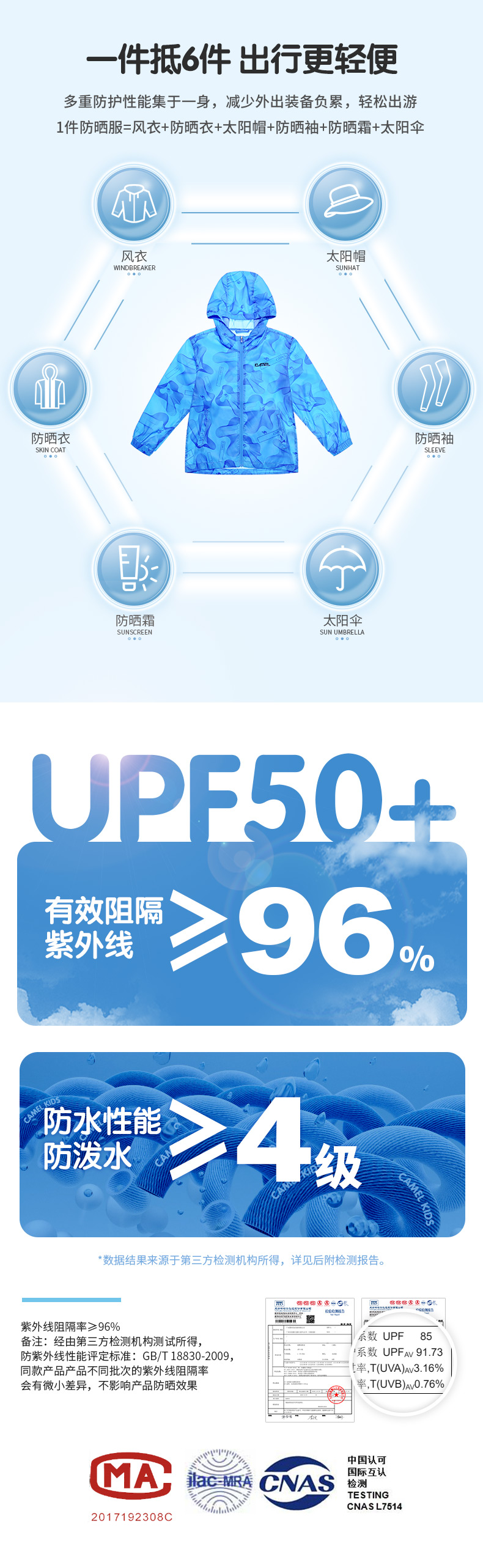 凉感透气防泼水，UPF50+：骆驼 儿童 男女童 防晒皮肤衣 109元起包邮 买手党-买手聚集的地方