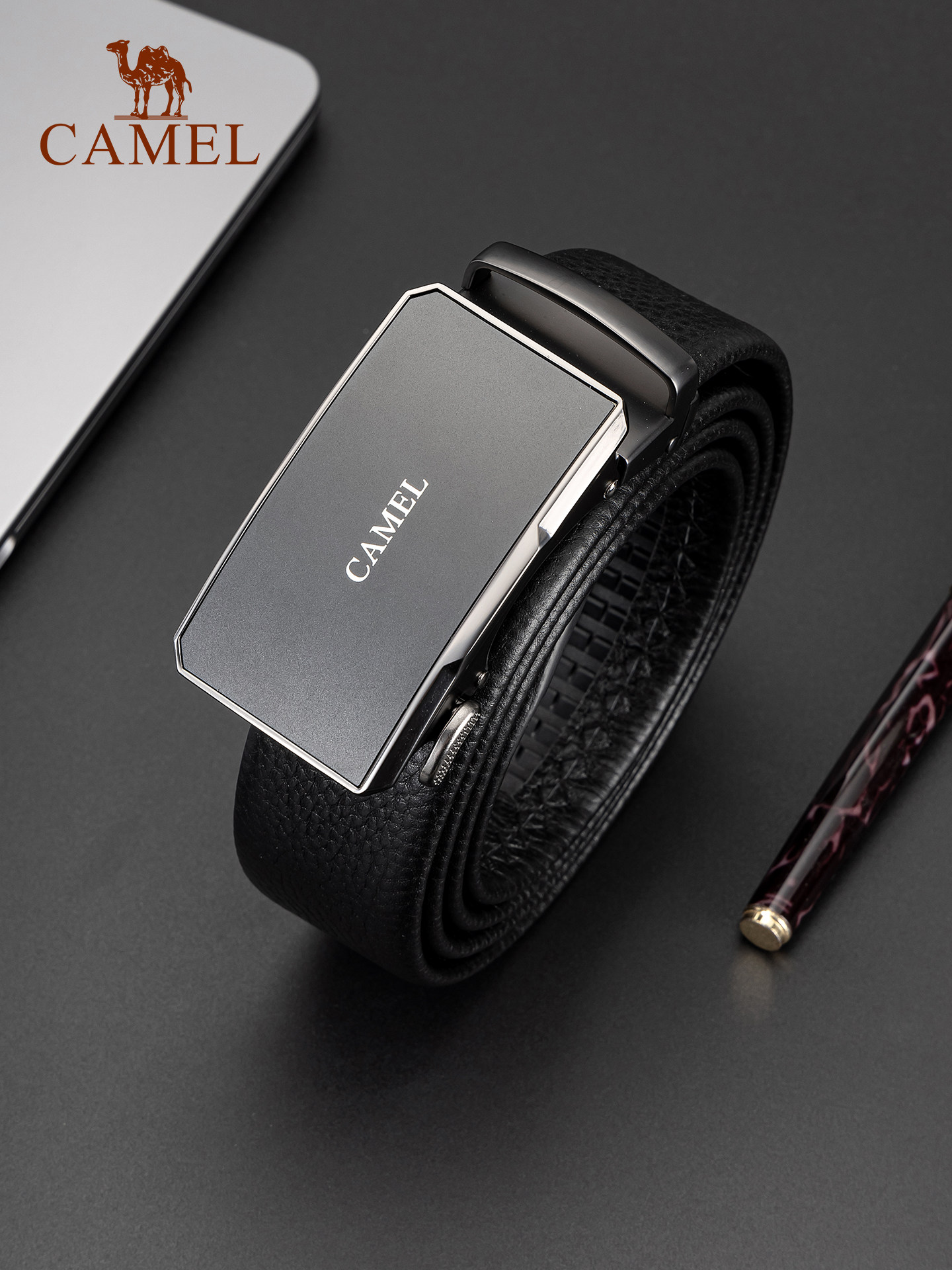 Camel Leather Belt, Genuine Cowhide, Men's Birthday Gift for Boyfriend or Father, Practical Automatic Buckle, Genuine Leather Belt