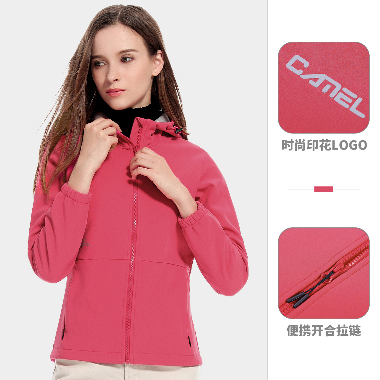 A0w118142, Carmine, FemaleCamel outdoor Soft shell garment men and women   2021 spring keep warm Plush charge Soft shell garment Mountaineering Jacket loose coat tide