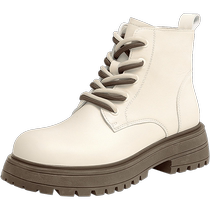 Camel Outdoor Shoes Womens Shoes 2024 Autumn Spring Autumn New Thick-soled Genuine Leather Martin Boots Womens Velvet Short Boots Increased White